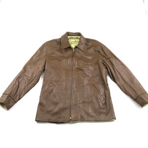 Custom Coat Co Inc Genuine DeerSkin Brown Leather Jacket Sz L 1950s Vintage